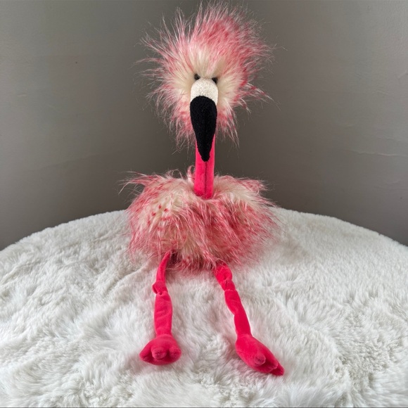 Jellycat Flora the Flamingo Fluffy Hot Pink Furry Bird Stuffed Plush Animal - Picture 2 of 7